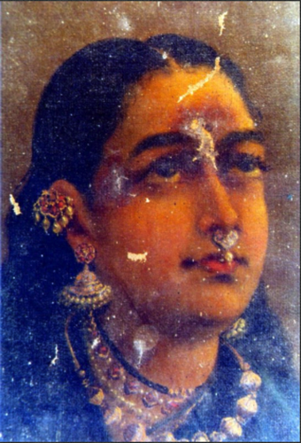 Oil on canvas - Before conservation, discloloured varnish and scratches